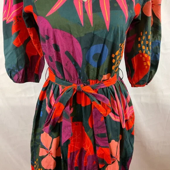 Maude Vivante Maxi Dress XS Half Sleeve Tie Waist Dark Green Pink Purple Red - Picture 4 of 15